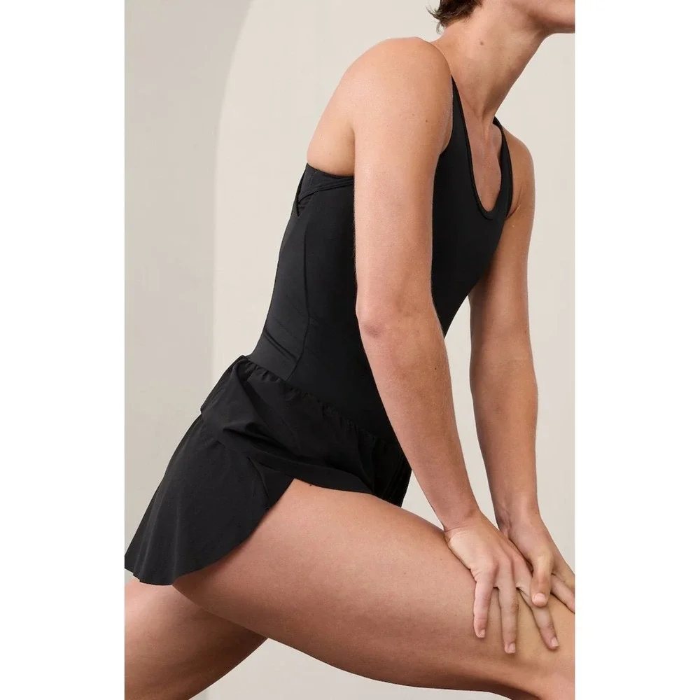 Athleta Black Crossover Runsie Athletic Shorts Romper‎ Large Tall